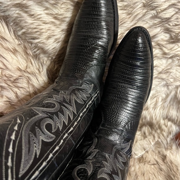Dan Post Men Top Quality Black LIZARD & Leather western Boots Sz 9 - Picture 11 of 12